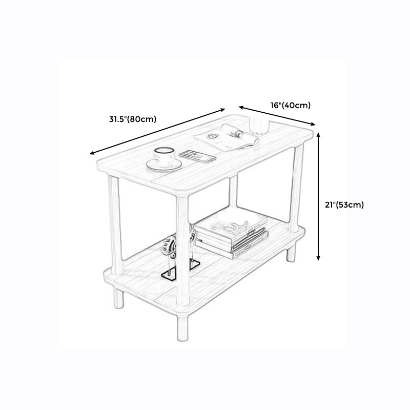 Scandinavian Wood End Table 4 Legs Sofa Side End Table with Shelf