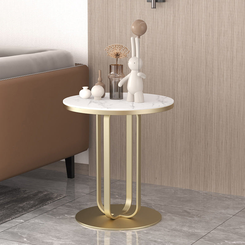 Modern Round Side Table 21.5" Tall Pedestal End Table in White
