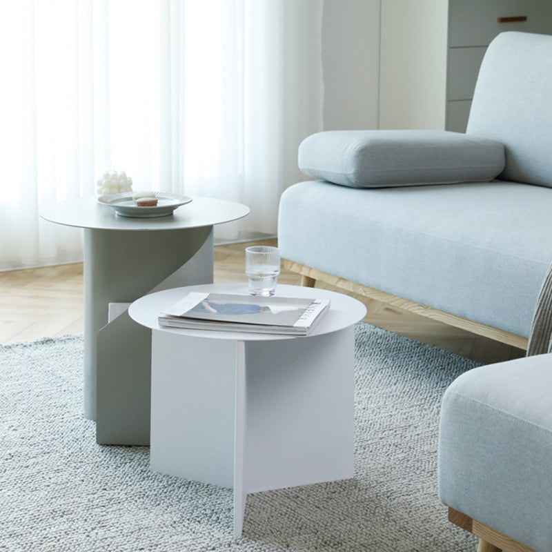 Contemporary Metallic Round Side Table Pedestal Living Room End Table