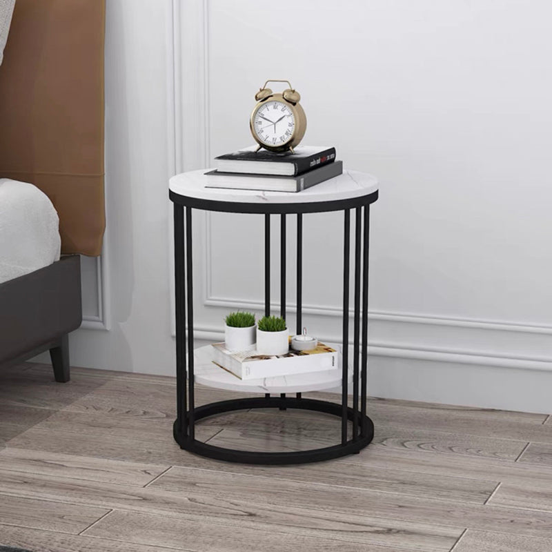 Frame-like Gold/black Metal Base Design Rock Sheet Top with Shelf Round Side Table
