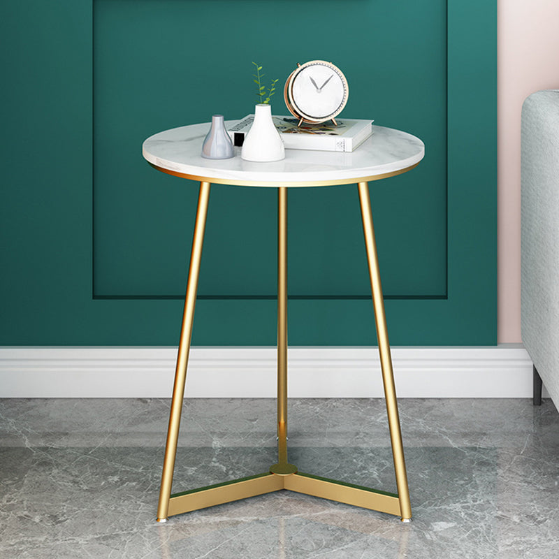 Modern Style Rock Slab Countertop Wood Base Grey/white Rounded Side Table