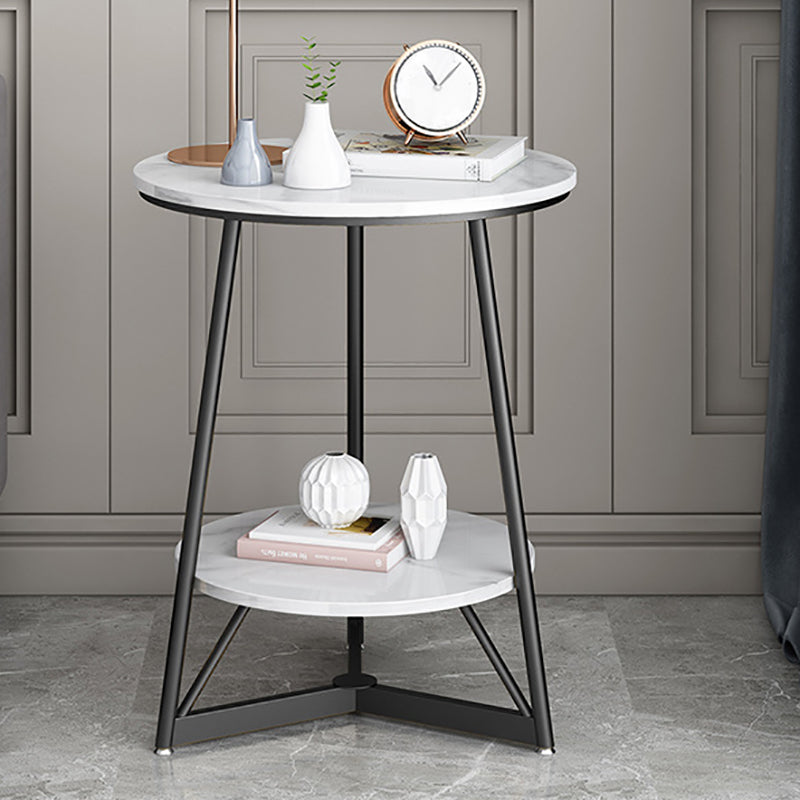 Modern Style Rock Slab Countertop Wood Base Grey/white Rounded Side Table
