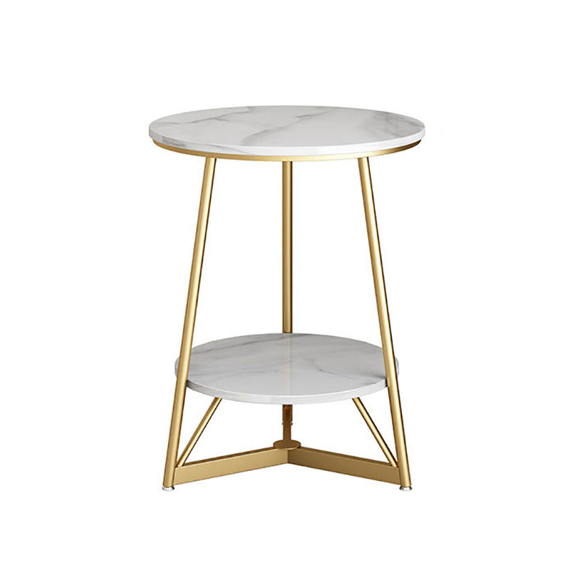 Modern Style Rock Slab Countertop Wood Base Grey/white Rounded Side Table