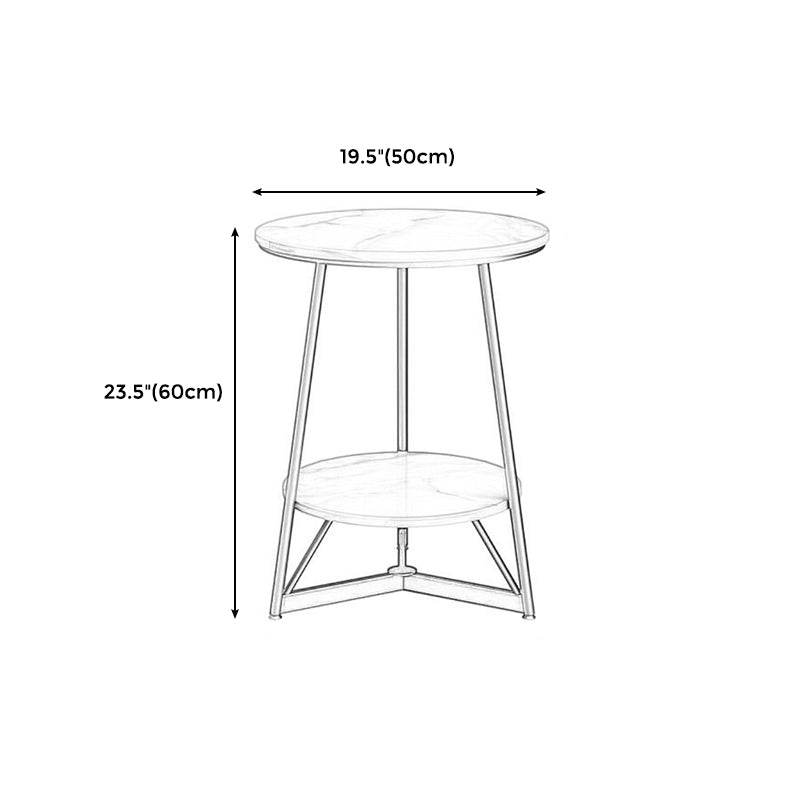 Modern Style Rock Slab Countertop Wood Base Grey/white Rounded Side Table