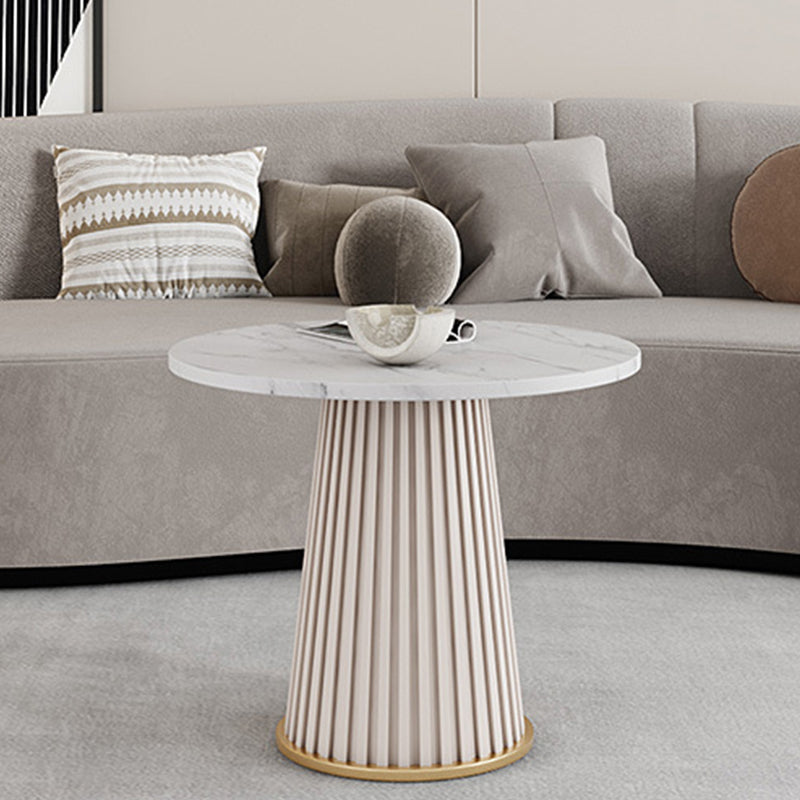 Modern Slate Solid Coffee Table Iron Round Cocktail Table in White/Black
