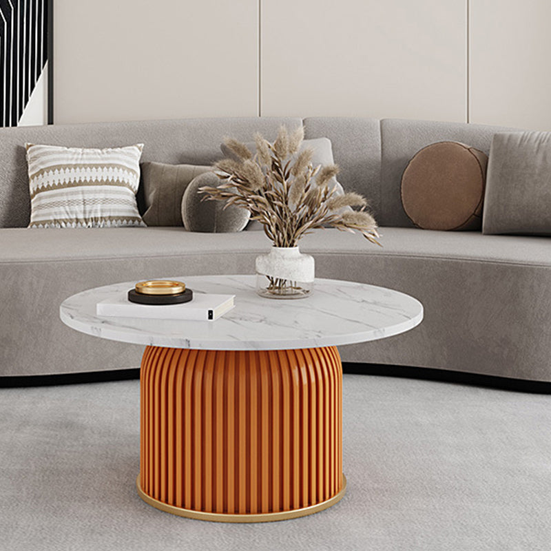 Modern Slate Solid Coffee Table Iron Round Cocktail Table in White/Black