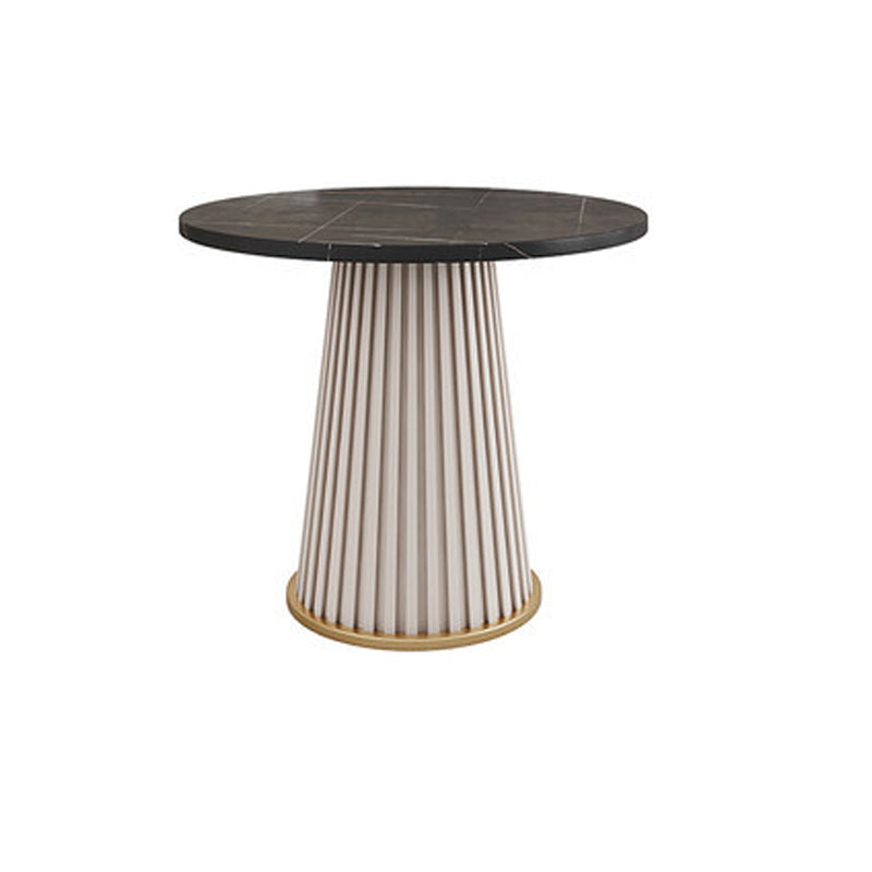 Modern Slate Solid Coffee Table Iron Round Cocktail Table in White/Black