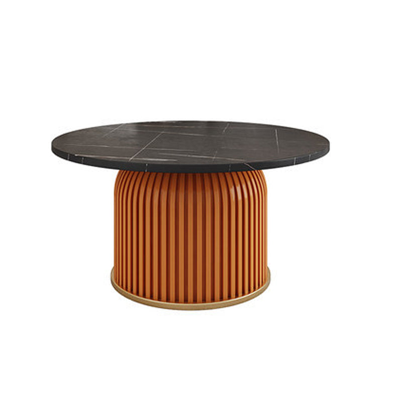 Modern Slate Solid Coffee Table Iron Round Cocktail Table in White/Black