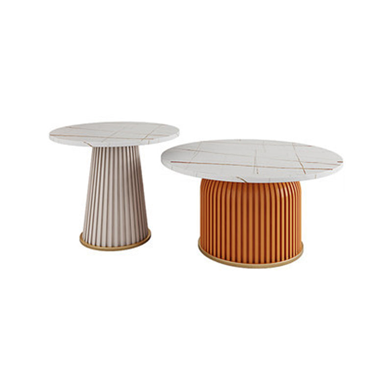 Modern Slate Solid Coffee Table Iron Round Cocktail Table in White/Black