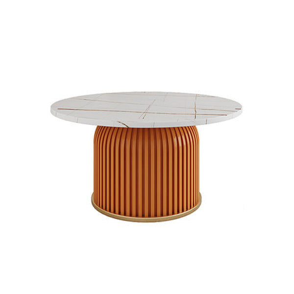 Modern Slate Solid Coffee Table Iron Round Cocktail Table in White/Black