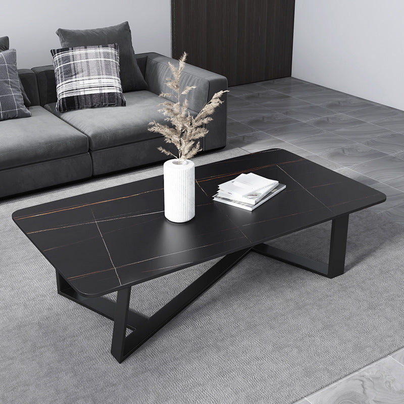 Contemporary Rectangular Coffee Table Trestle Marble Cocktail Table