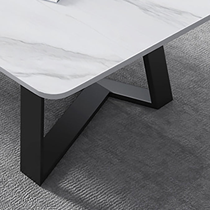 Contemporary Rectangular Coffee Table Trestle Marble Cocktail Table