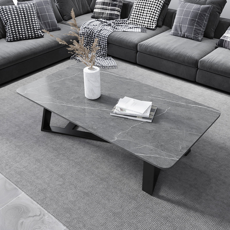 Contemporary Rectangular Coffee Table Trestle Marble Cocktail Table