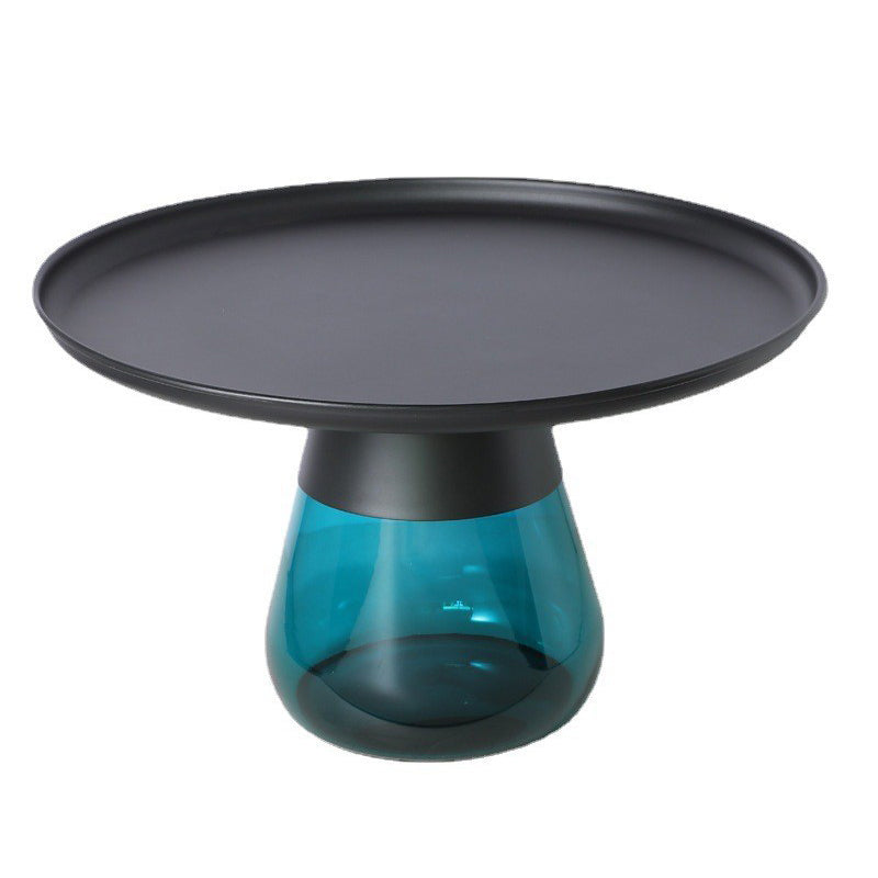 Mid-century Modern Metal Tray Top Glass Base Round Coffee Table