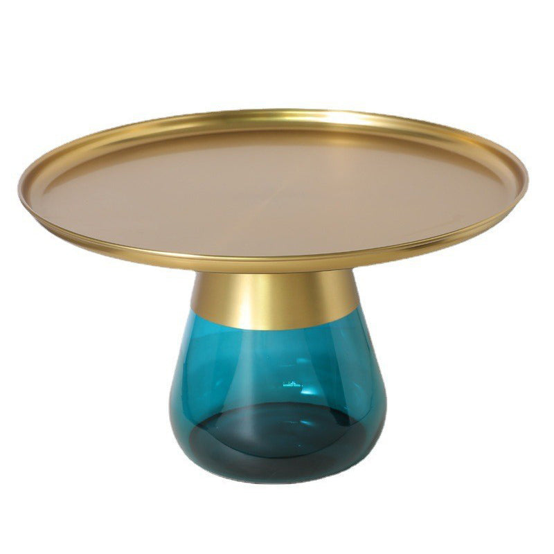 Mid-century Modern Metal Tray Top Glass Base Round Coffee Table