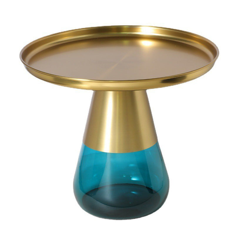 Mid-century Modern Metal Tray Top Glass Base Round Coffee Table