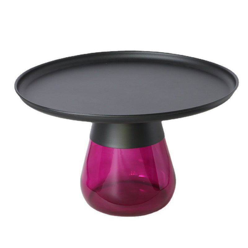 Mid-century Modern Metal Tray Top Glass Base Round Coffee Table