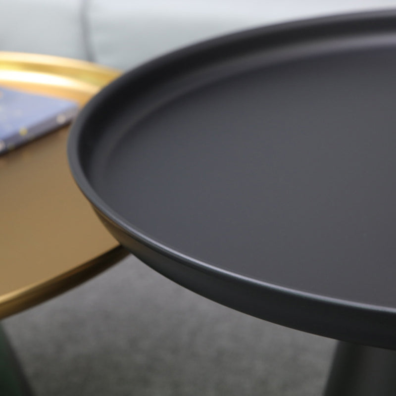 Mid-century Modern Metal Tray Top Glass Base Round Coffee Table
