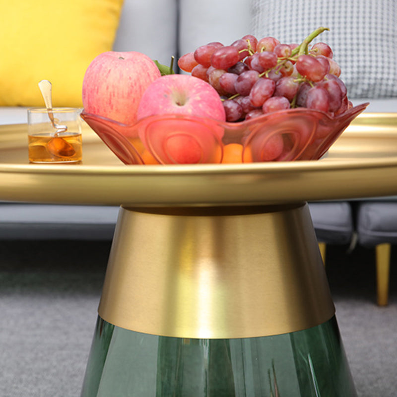 Mid-century Modern Metal Tray Top Glass Base Round Coffee Table