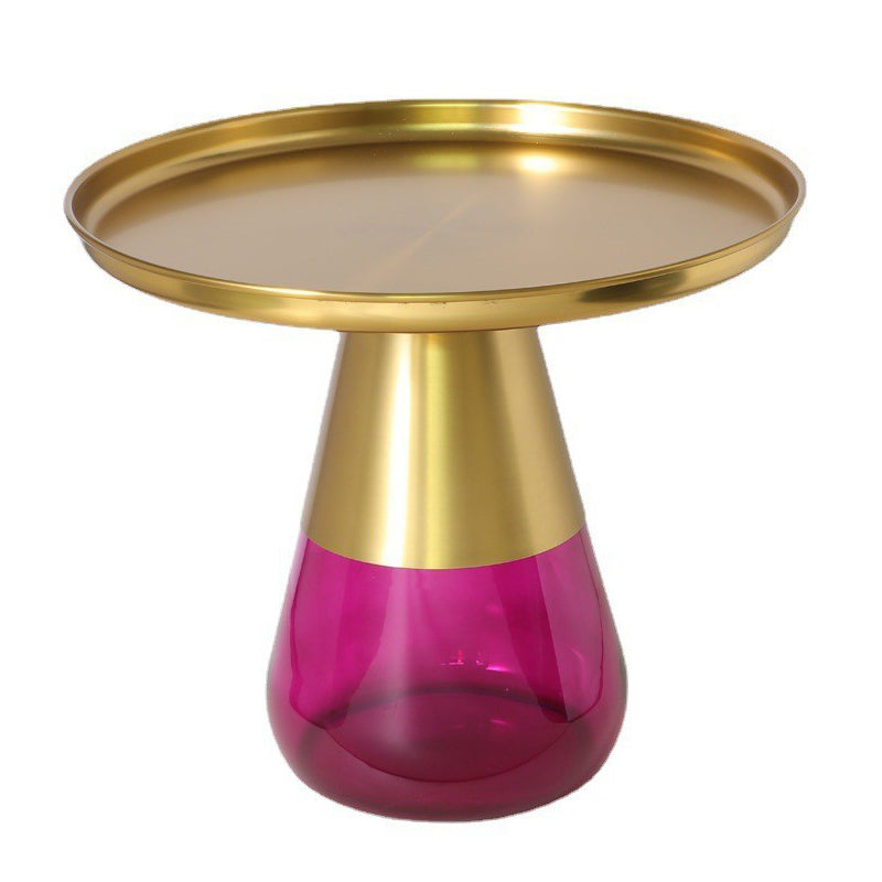 Mid-century Modern Metal Tray Top Glass Base Round Coffee Table