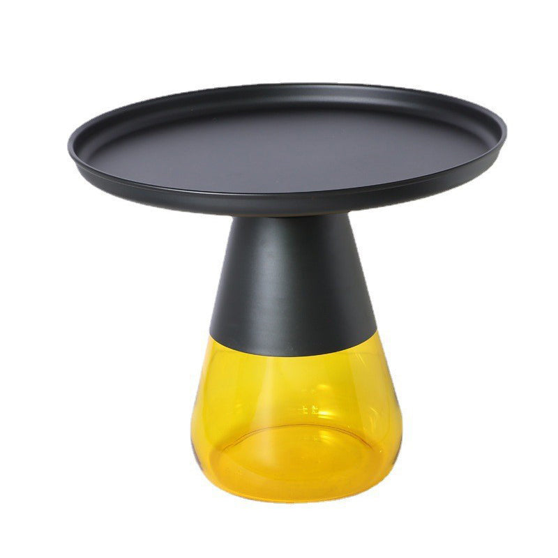 Mid-century Modern Metal Tray Top Glass Base Round Coffee Table