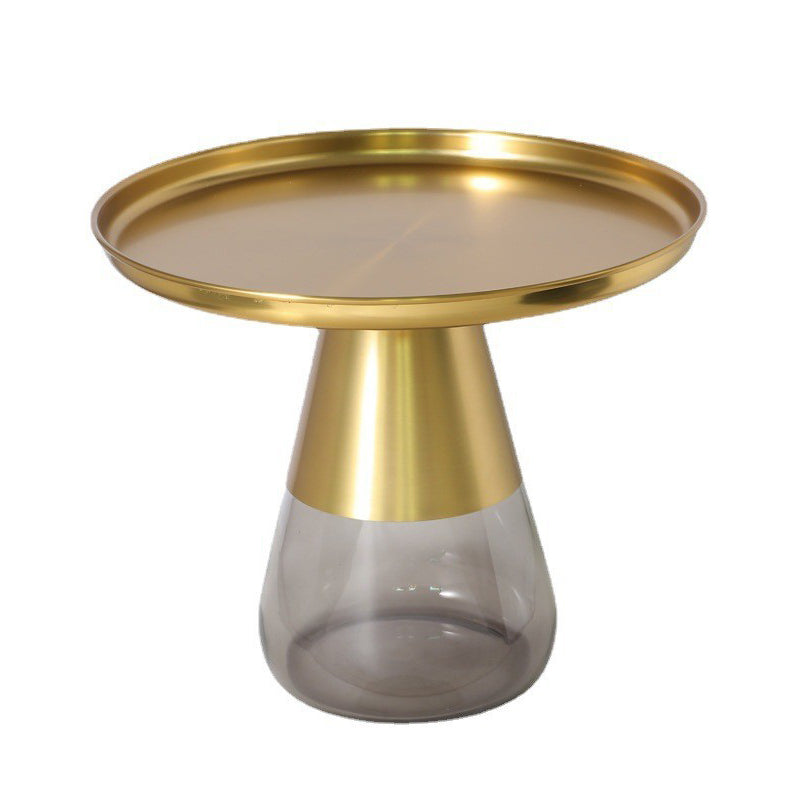 Mid-century Modern Metal Tray Top Glass Base Round Coffee Table