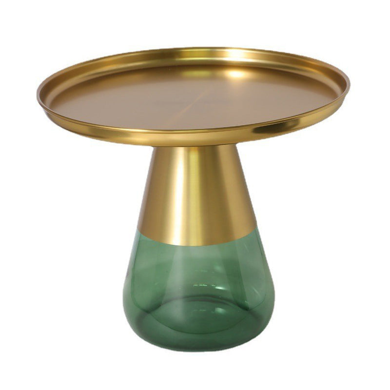 Mid-century Modern Metal Tray Top Glass Base Round Coffee Table