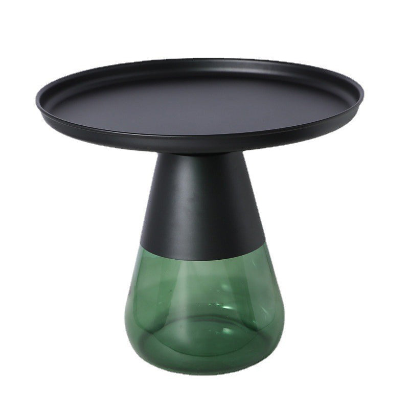 Mid-century Modern Metal Tray Top Glass Base Round Coffee Table