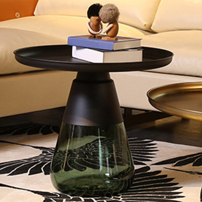 Mid-century Modern Metal Tray Top Glass Base Round Coffee Table