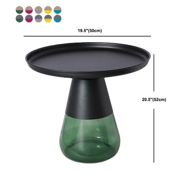 Mid-century Modern Metal Tray Top Glass Base Round Coffee Table