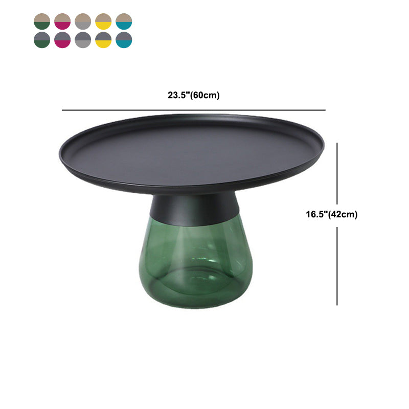 Mid-century Modern Metal Tray Top Glass Base Round Coffee Table