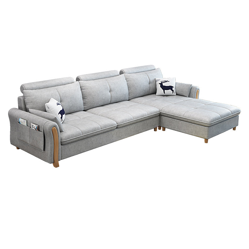 Faux Leather and Linen Pillow Top Arm L-Shape Furniture Sectionals