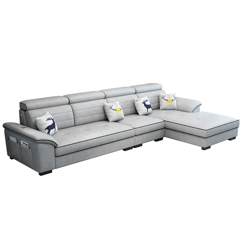 Contemporary Linen and Faux Leather L-Shape Furniture Sectionals
