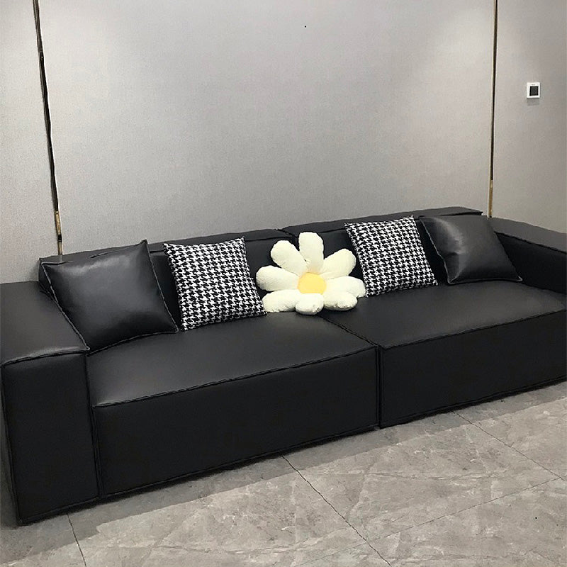 Stain Resistant Stationary Faux Leather Living Room Square Arm Settee
