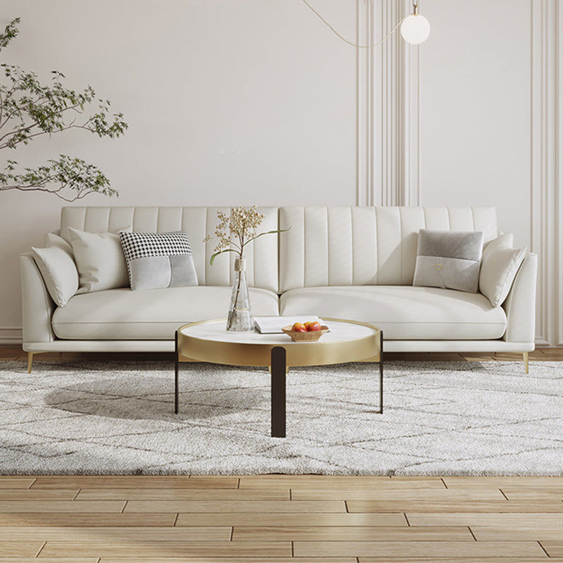 Stationary White Stain Resistant Living Room Pillow Top Arm Standard Settee
