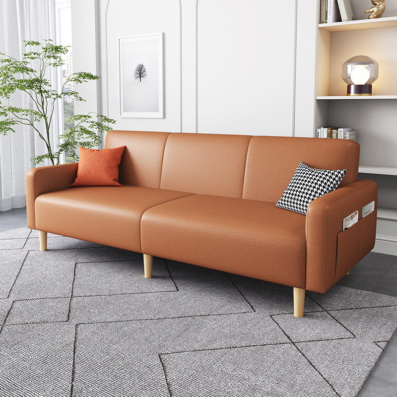 Contemporary Square Arm Sofa Couch Faux Leather/Linen Settee Couch