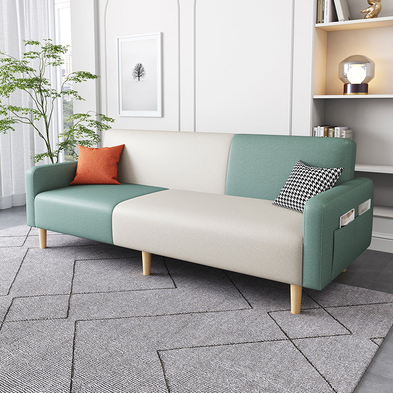 Contemporary Square Arm Sofa Couch Faux Leather/Linen Settee Couch