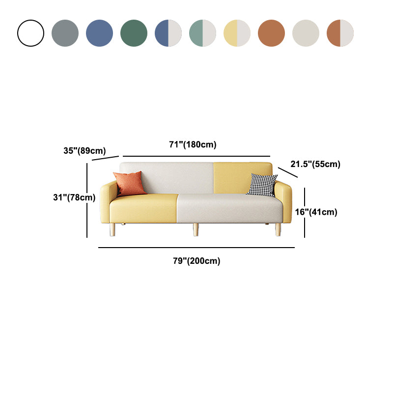 Contemporary Square Arm Sofa Couch Faux Leather/Linen Settee Couch