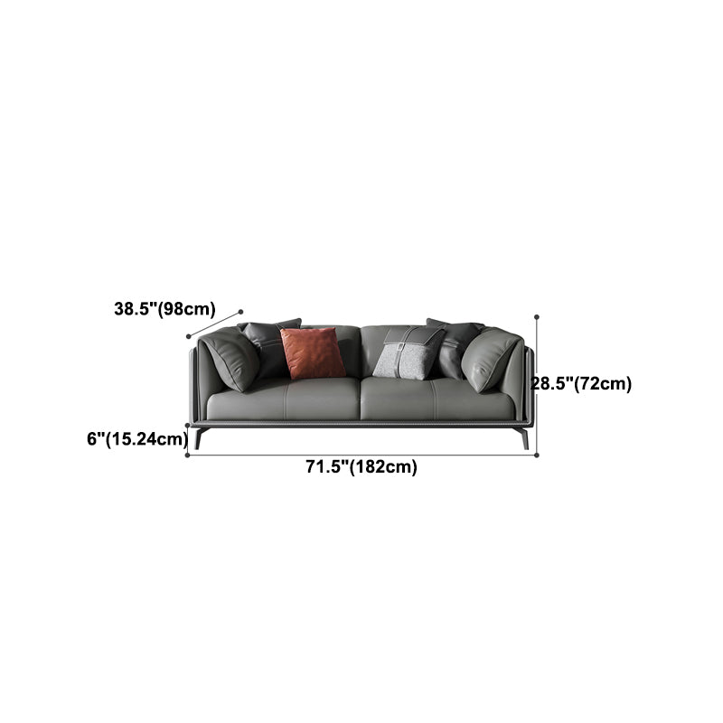 Genuine Leather Pillow Top Arm Sectional Sofa 28.35"High Cushion Back Sofa for Living Room