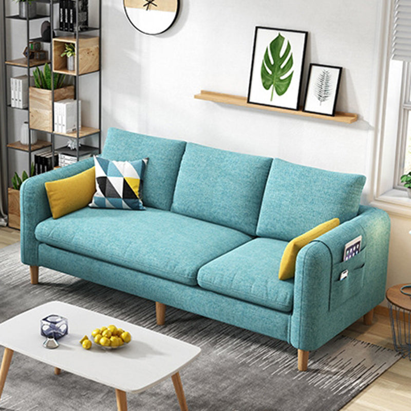 Contemporary Standard Faux Leather and Cotton Blend Settee Couch with Pillows