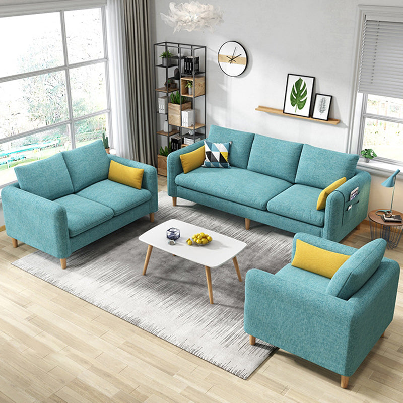 Contemporary Standard Faux Leather and Cotton Blend Settee Couch with Pillows