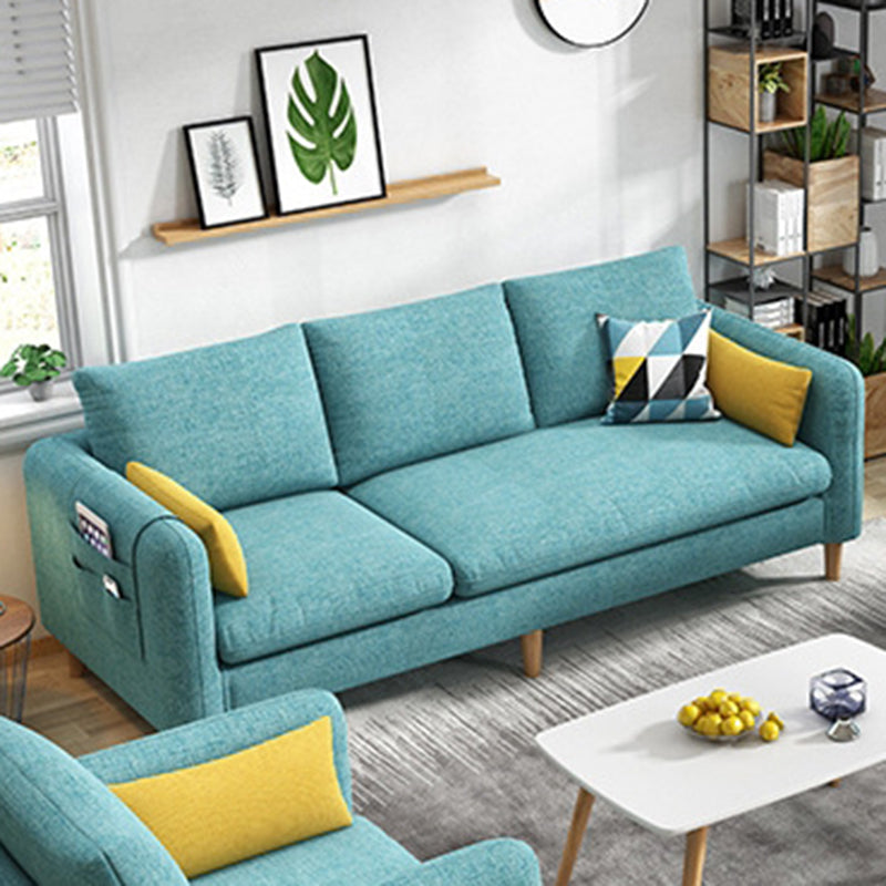 Contemporary Standard Faux Leather and Cotton Blend Settee Couch with Pillows