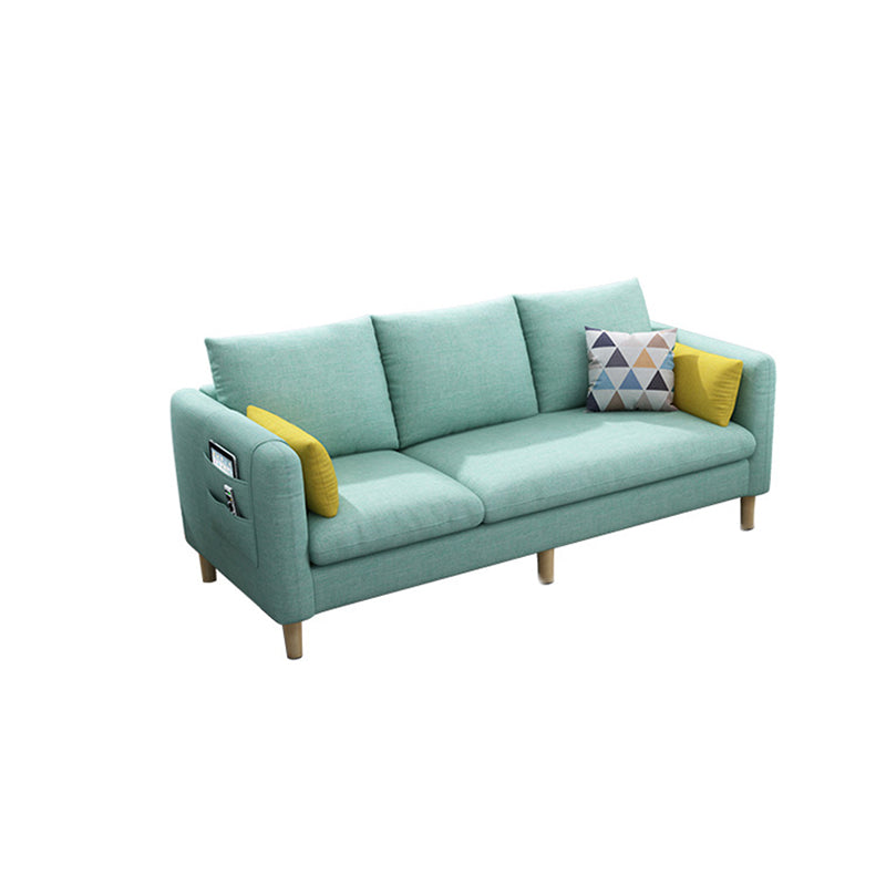 Contemporary Standard Faux Leather and Cotton Blend Settee Couch with Pillows