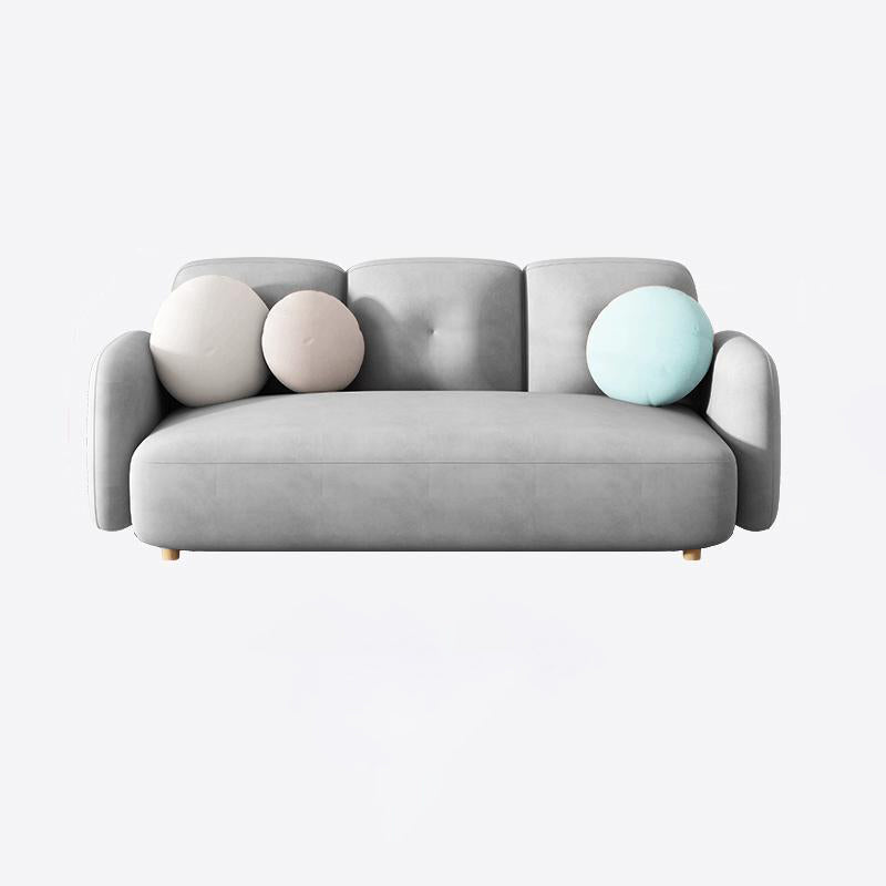 Velvet and Faux Leather Sofa Couch Sewn Pillow Back Settee Couch
