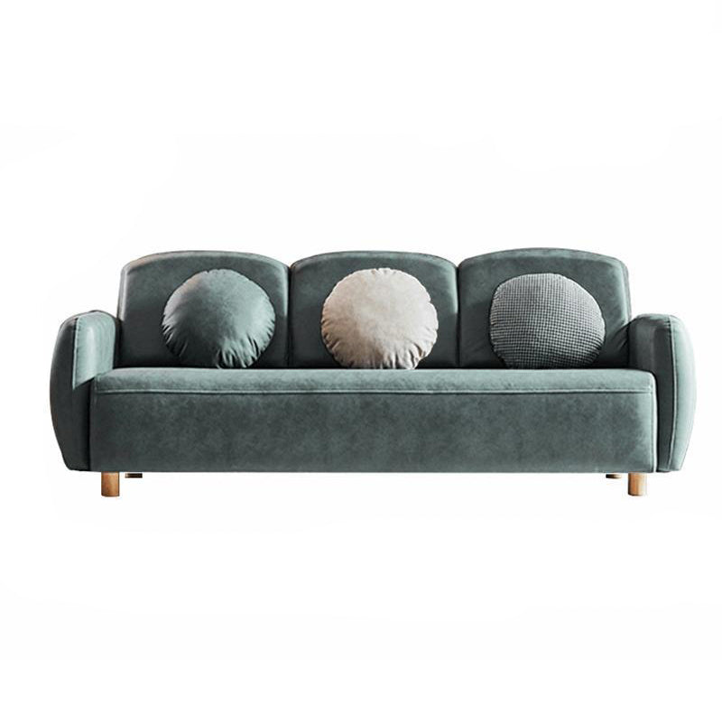 Velvet and Faux Leather Sofa Couch Sewn Pillow Back Settee Couch
