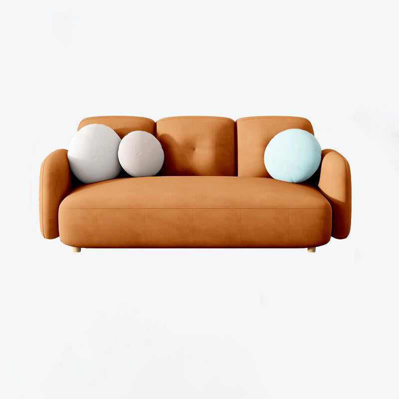 Velvet and Faux Leather Sofa Couch Sewn Pillow Back Settee Couch