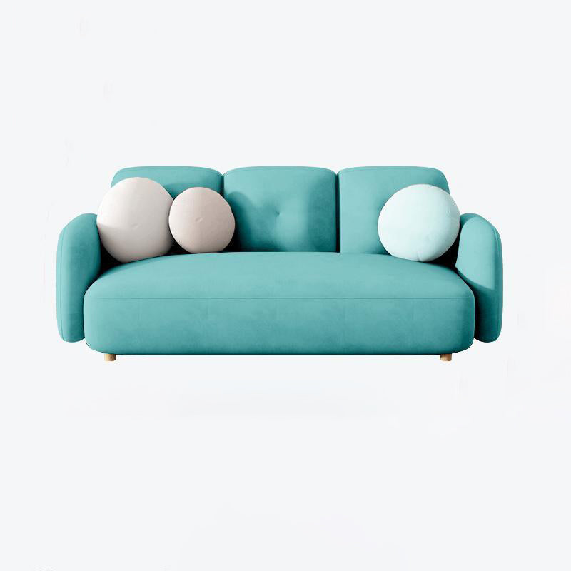 Velvet and Faux Leather Sofa Couch Sewn Pillow Back Settee Couch