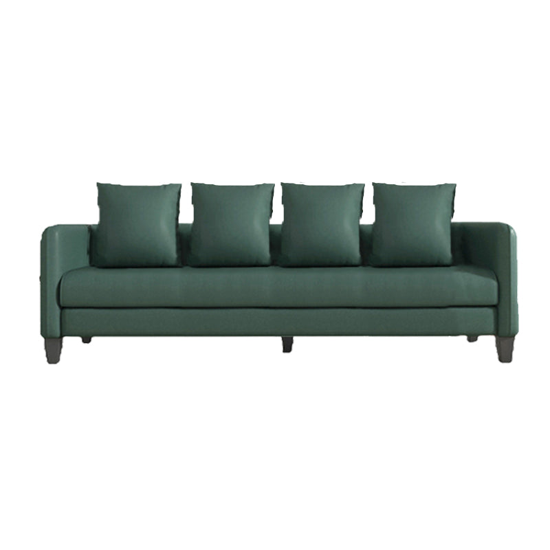 Scandinavian 3-seater Faux Leather Sofa Pillow Back Couch with Tuxedo Arm