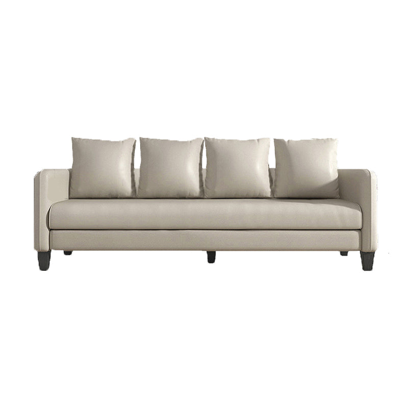 Scandinavian 3-seater Faux Leather Sofa Pillow Back Couch with Tuxedo Arm
