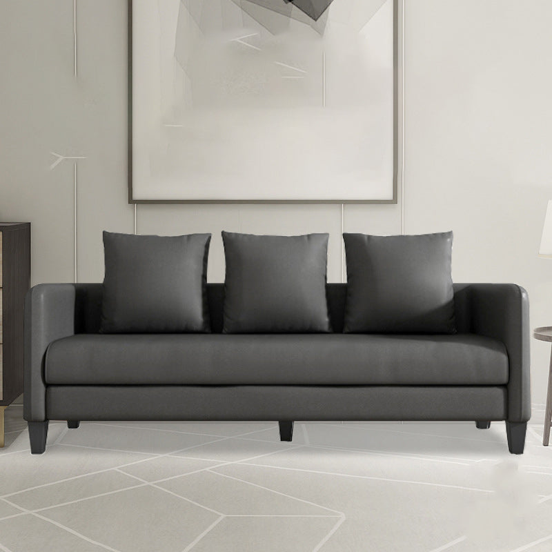 Scandinavian 3-seater Faux Leather Sofa Pillow Back Couch with Tuxedo Arm
